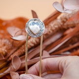 Hair Fork in Mother of Pearl Hearts - Golden Road Crafted