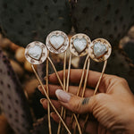 Hair Fork in Mother of Pearl Hearts - Golden Road Crafted