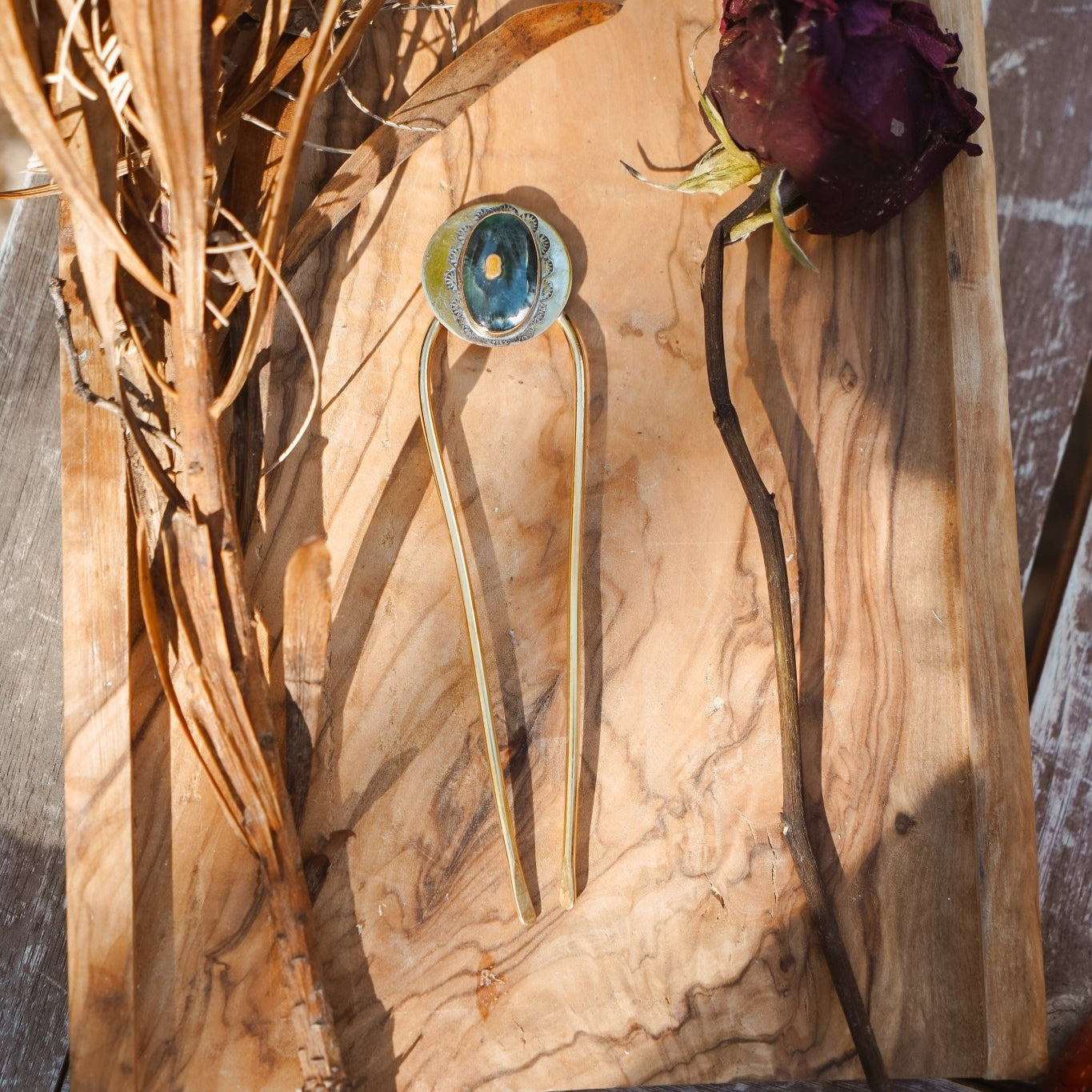 Hair Fork in Ocean Jasper - Golden Road Crafted