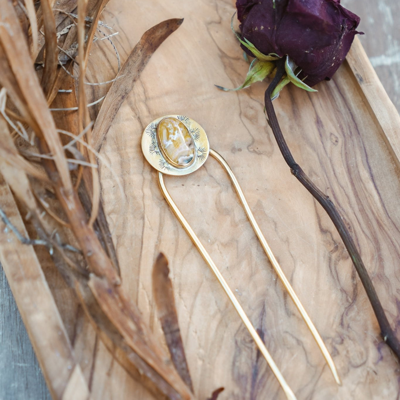 Hair Fork in Ocean Jasper - Golden Road Crafted