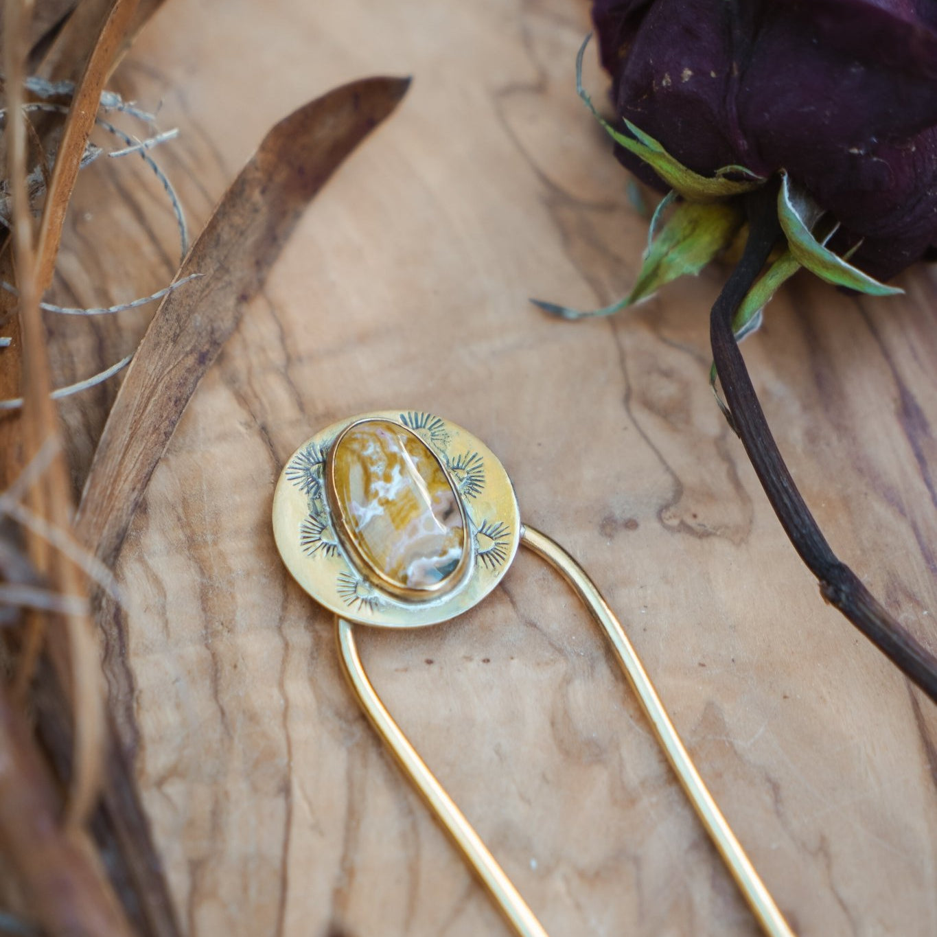 Hair Fork in Ocean Jasper - Golden Road Crafted