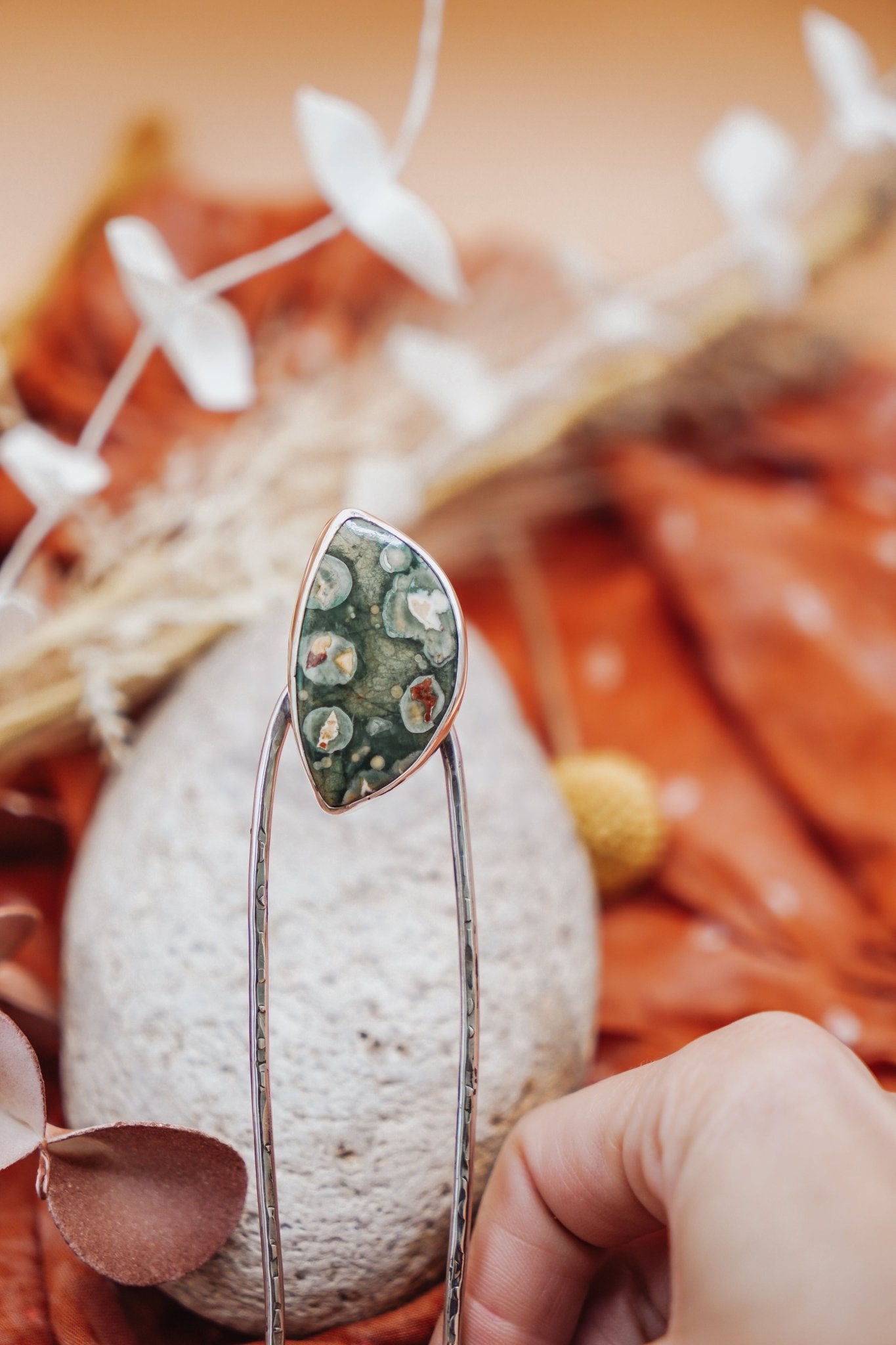 Hair Fork in Ocean Jasper - Golden Road Crafted