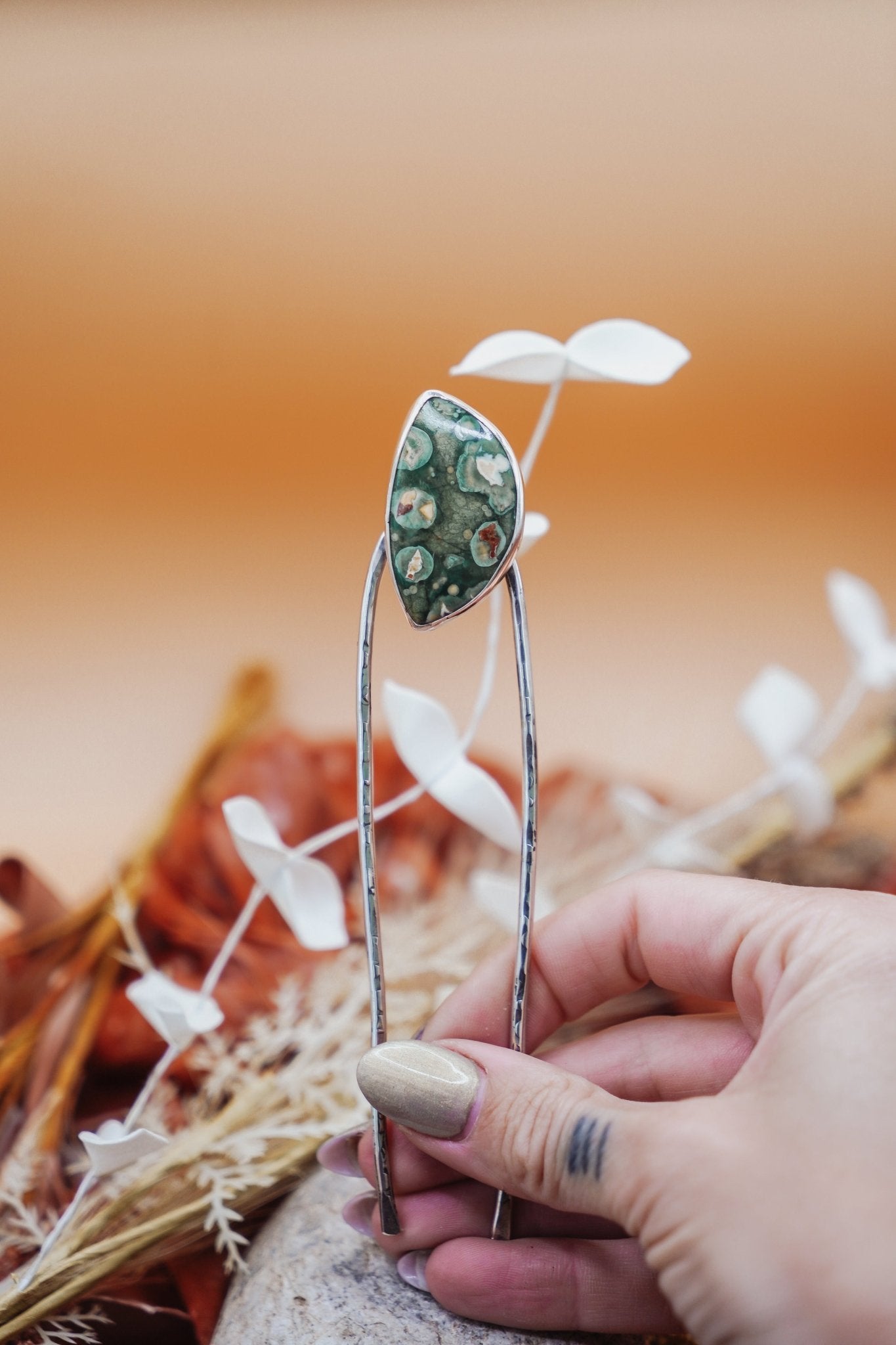 Hair Fork in Ocean Jasper - Golden Road Crafted