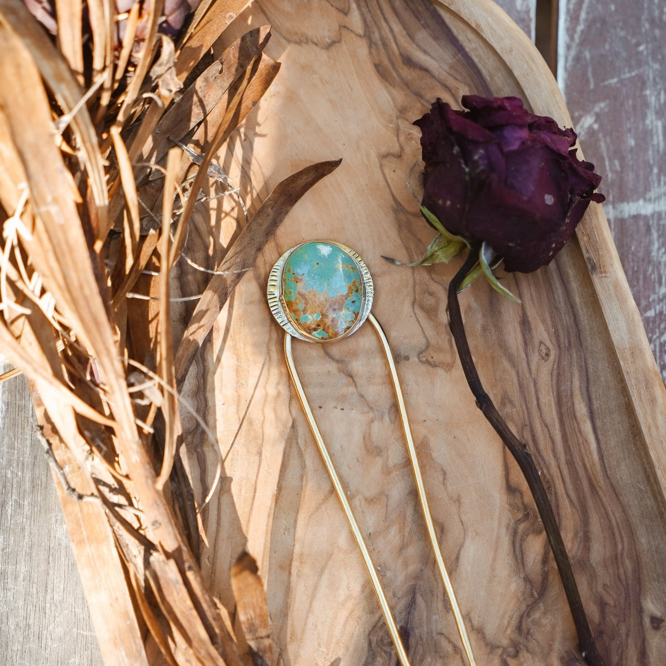 Hair Fork in Royston Turquoise - Golden Road Crafted