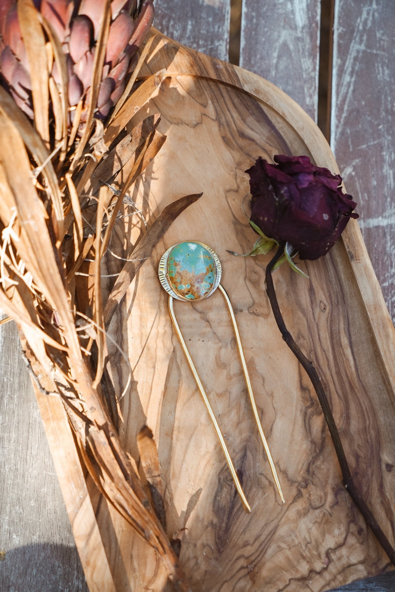 Hair Fork in Royston Turquoise - Golden Road Crafted