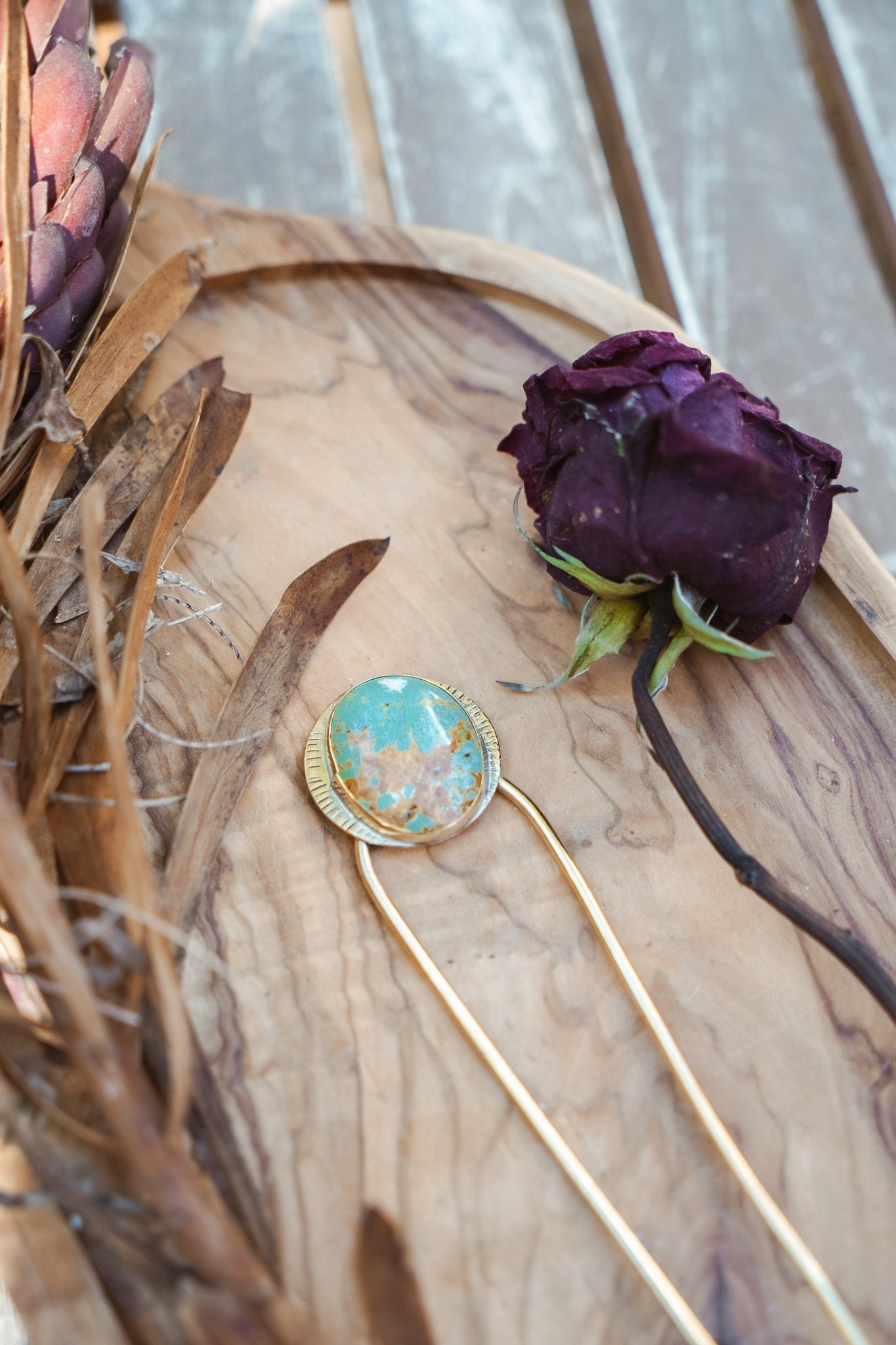 Hair Fork in Royston Turquoise - Golden Road Crafted