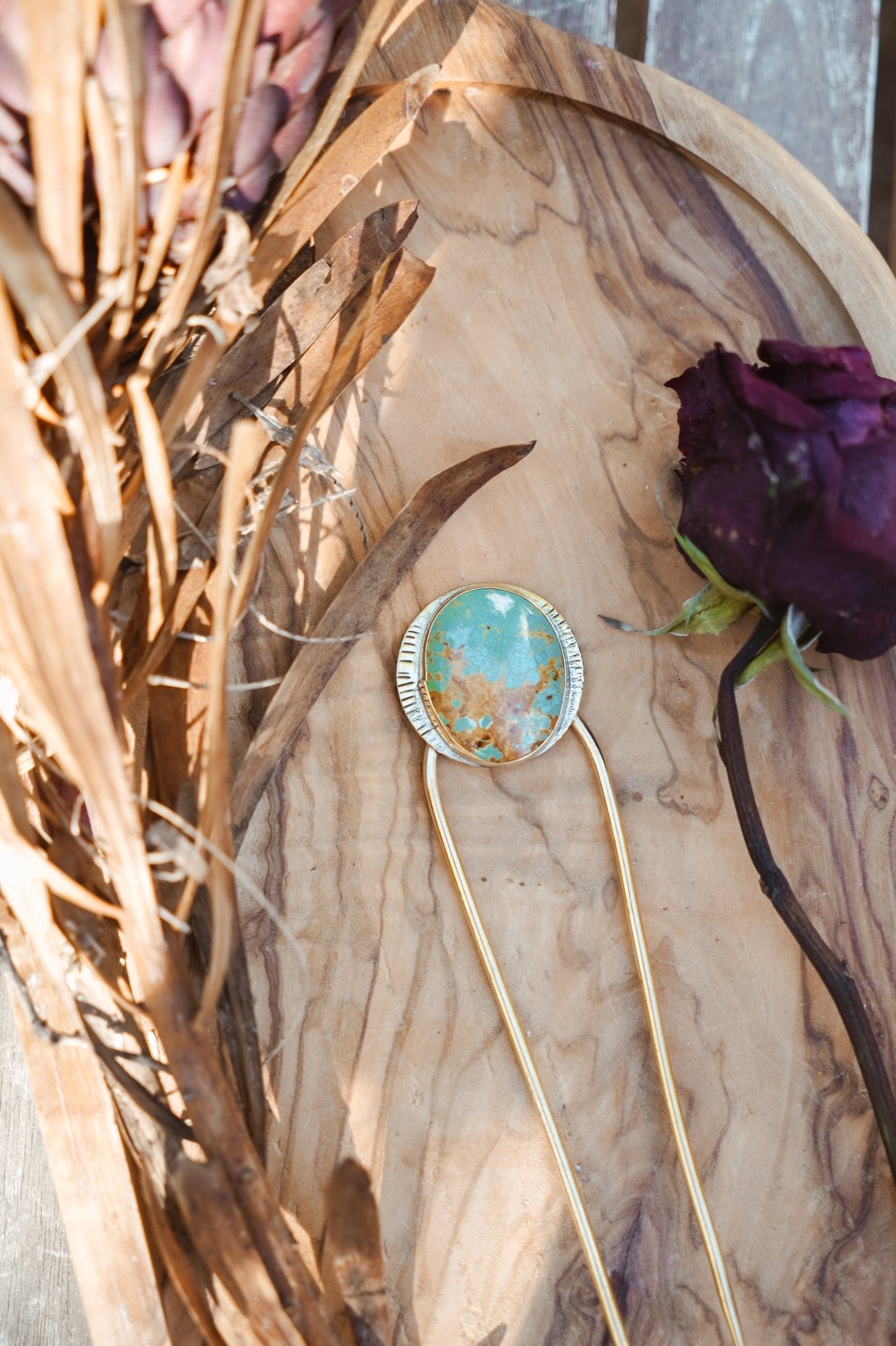 Hair Fork in Royston Turquoise - Golden Road Crafted
