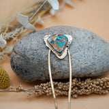 Hair Fork in Spiny Oyster with Kingman Turquoise - Golden Road Crafted