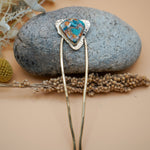 Hair Fork in Spiny Oyster with Kingman Turquoise - Golden Road Crafted