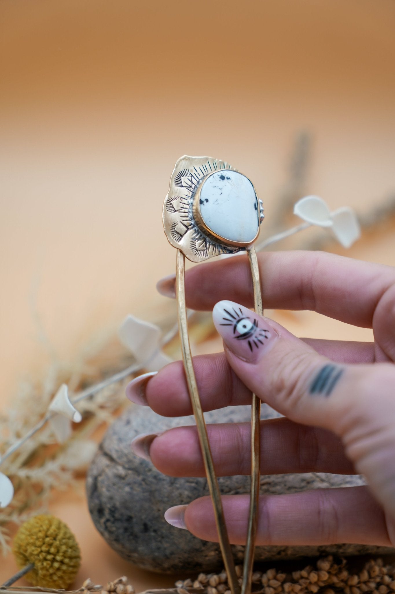 Hair Fork in White Bufflo - Golden Road Crafted