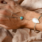 Hand - chain in Moonstone & Hubei Turquoise - Golden Road Crafted