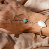 Hand - chain in Moonstone & Hubei Turquoise - Golden Road Crafted