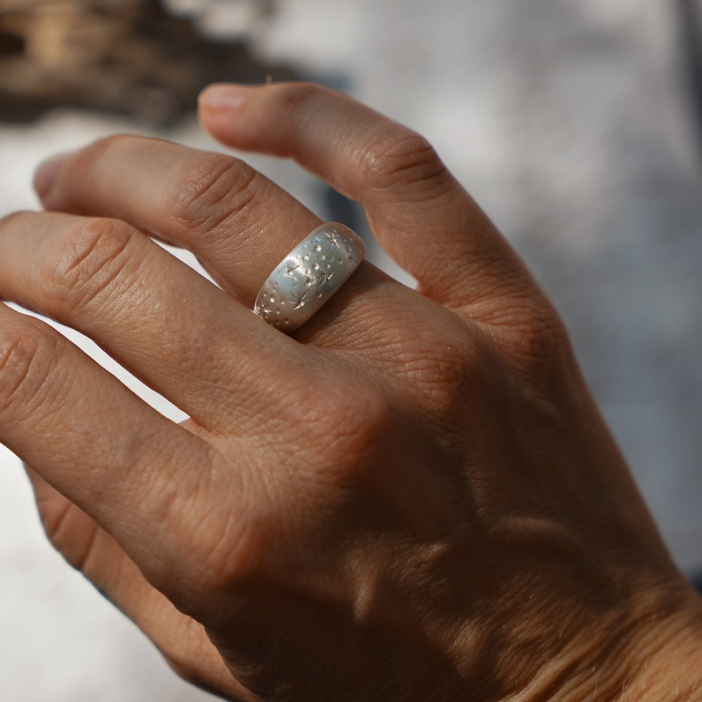 Hand - Engraved Sterling Silver Ring (Size 7) - Golden Road Crafted