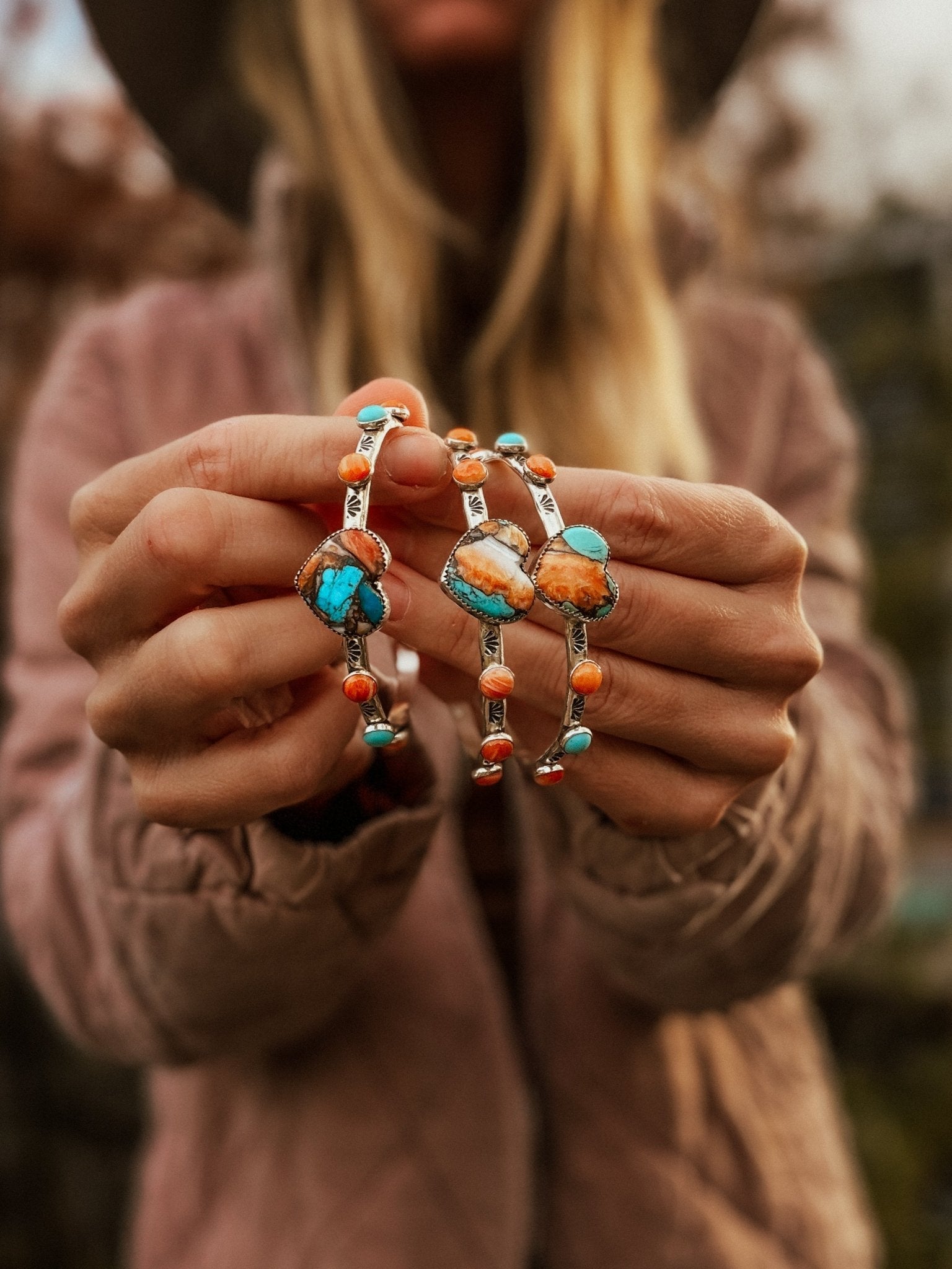 Heart Cuff in Spiny Oyster & Kingman - Golden Road Crafted