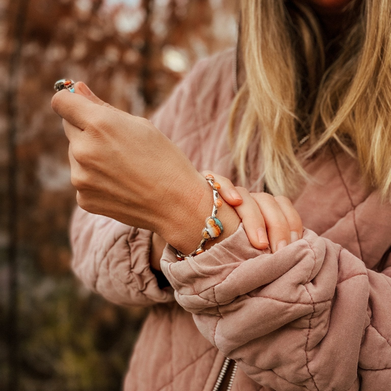 Heart Cuff in Spiny Oyster & Kingman - Golden Road Crafted