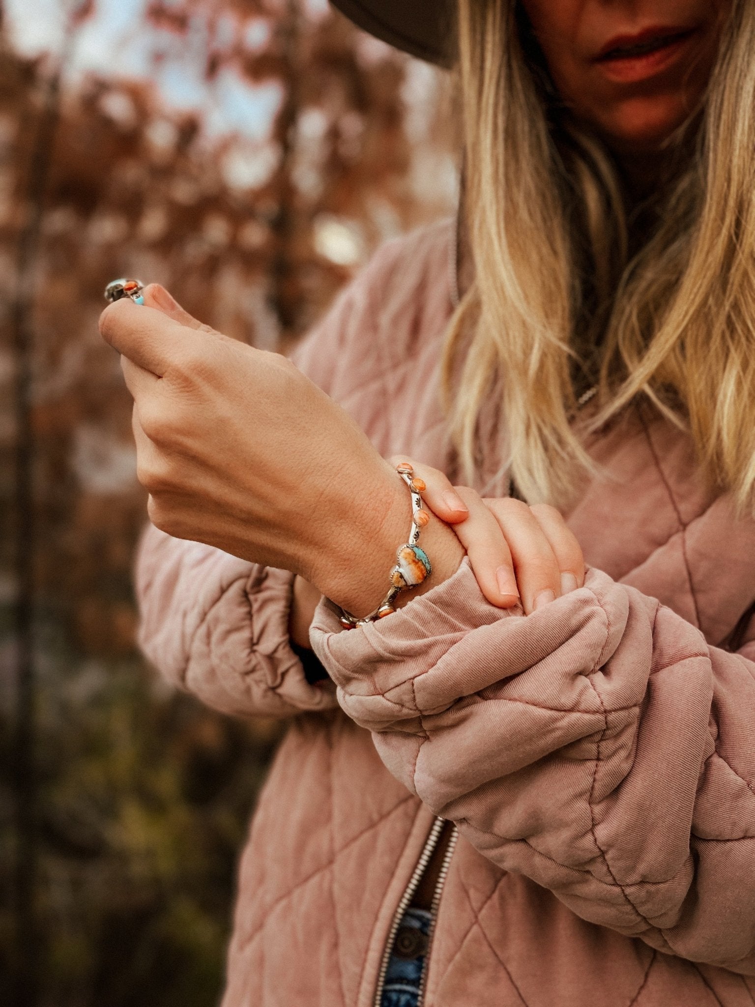 Heart Cuff in Spiny Oyster & Kingman - Golden Road Crafted