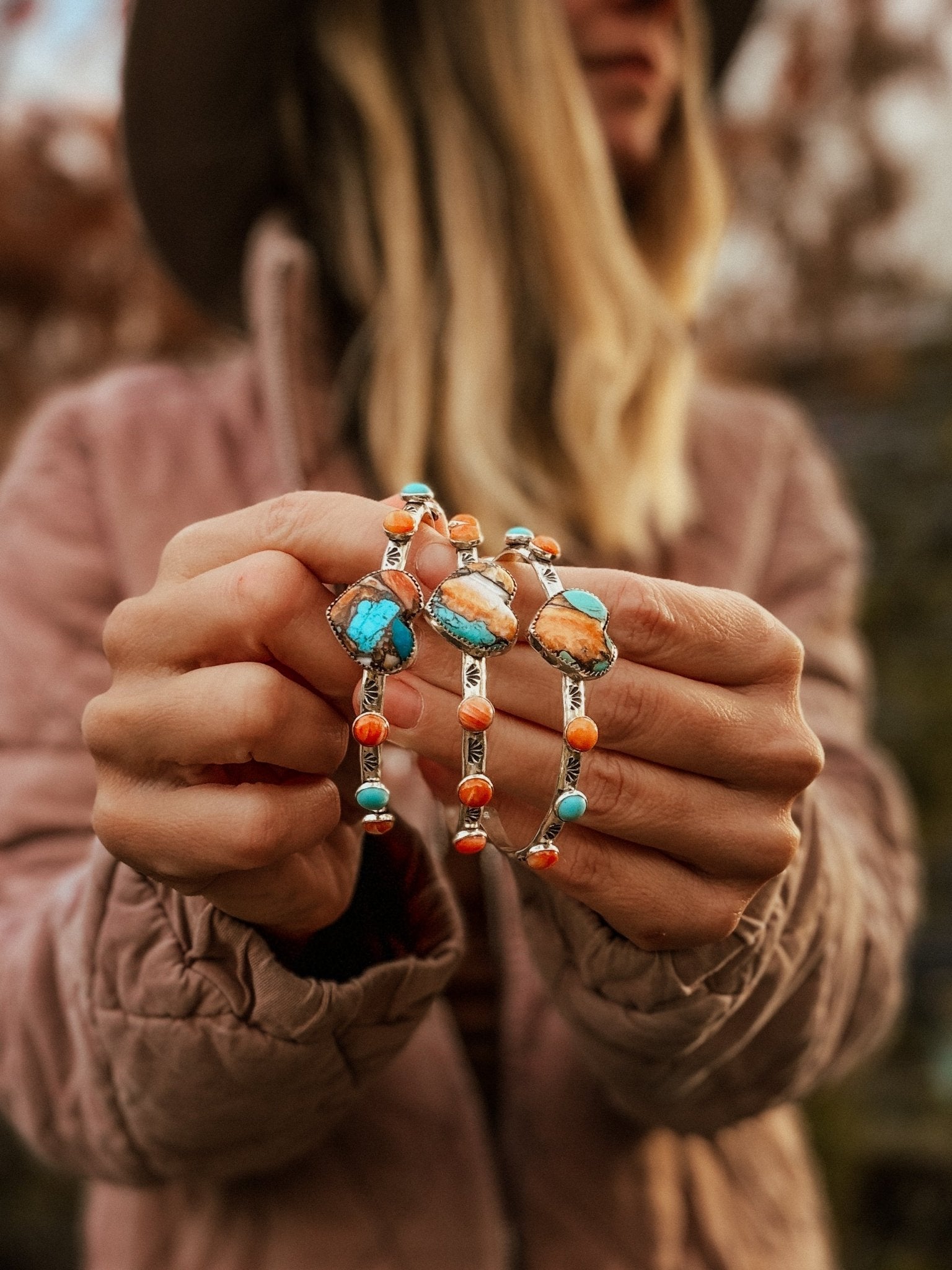 Heart Cuff in Spiny Oyster & Kingman - Golden Road Crafted