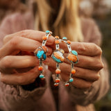 Heart Cuff in Spiny Oyster, Kingman, & Lone Mtn Turquoise - Golden Road Crafted