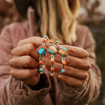 Heart Cuff in Spiny Oyster, Kingman, & Lone Mtn Turquoise - Golden Road Crafted