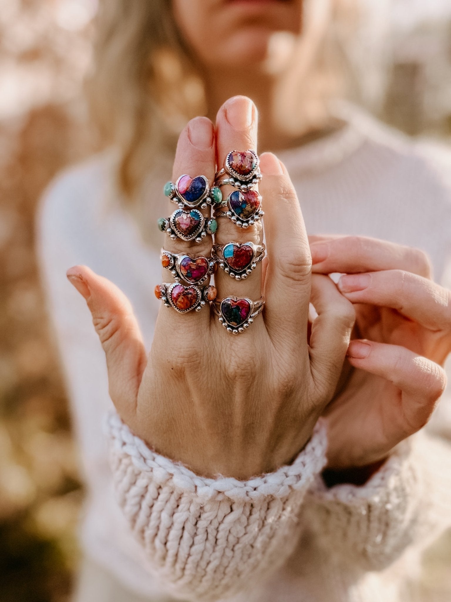 Heart Ring in Pink Dahlia & Hubei Turquoise (Size 6.5) - Golden Road Crafted