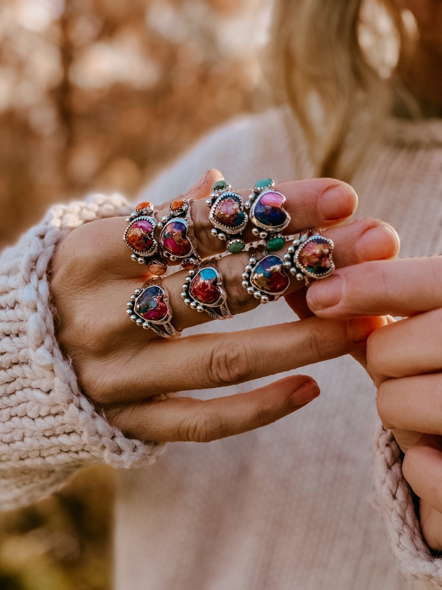 Heart Ring in Pink Dahlia & Hubei Turquoise (Size 6.5) - Golden Road Crafted