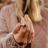 Heart Ring in Pink Dahlia & Hubei Turquoise (Size 6.5) - Golden Road Crafted