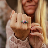 Heart Ring in Pink Dahlia & Hubei Turquoise (Size 6.5) - Golden Road Crafted