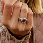 Heart Ring in Pink Dahlia & Hubei Turquoise (Size 6.5) - Golden Road Crafted