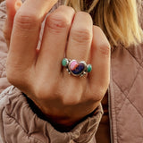 Heart Ring in Pink Dahlia & Hubei Turquoise (Size 6.5) - Golden Road Crafted
