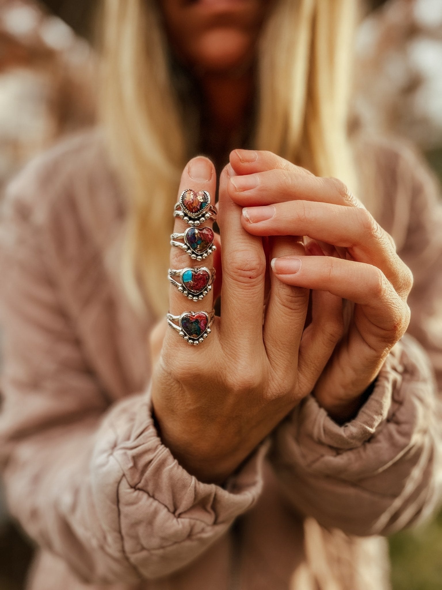 Heart Ring in Pink Dahlia (Size 6) - Golden Road Crafted