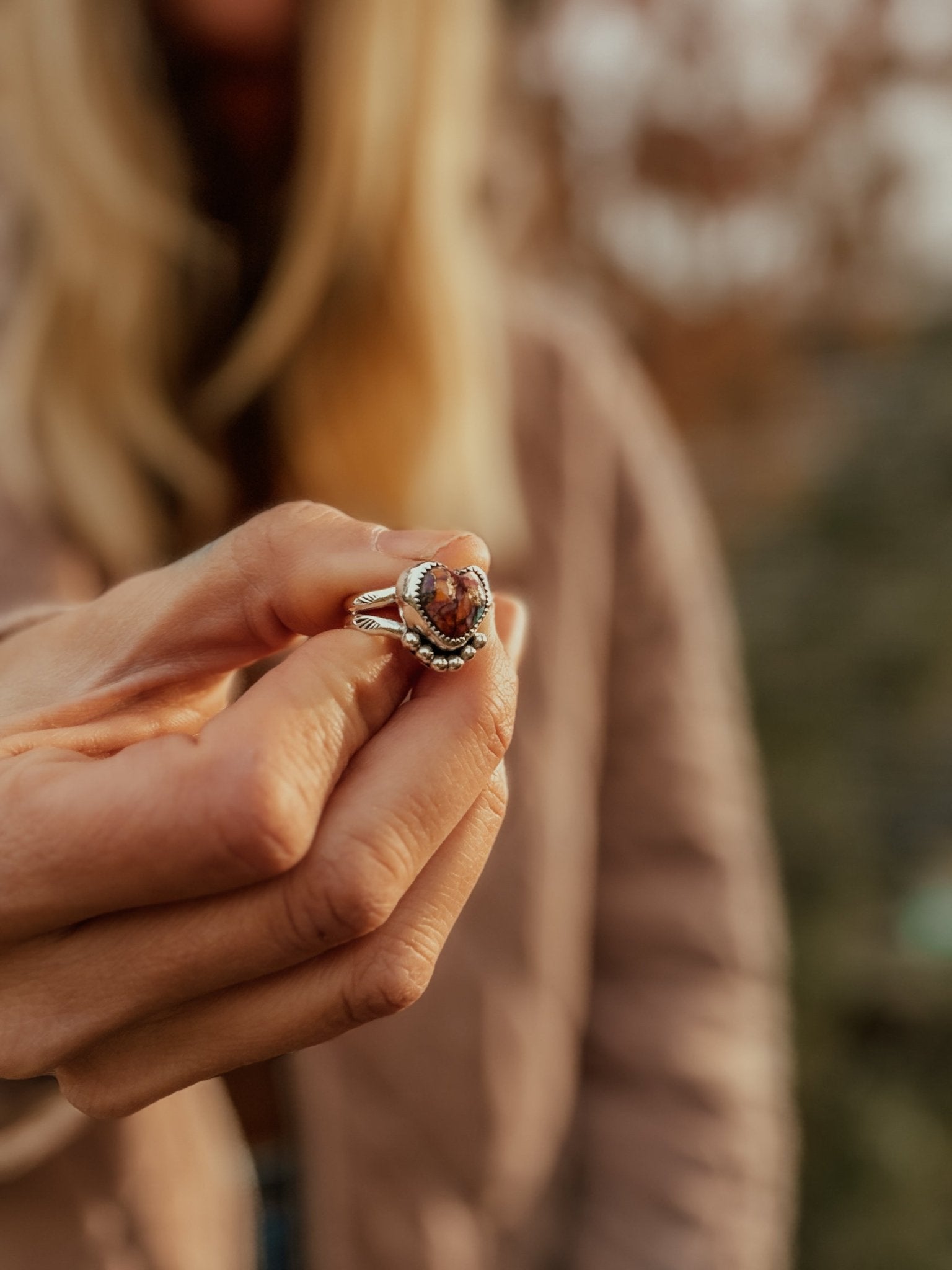 Heart Ring in Pink Dahlia (Size 6) - Golden Road Crafted