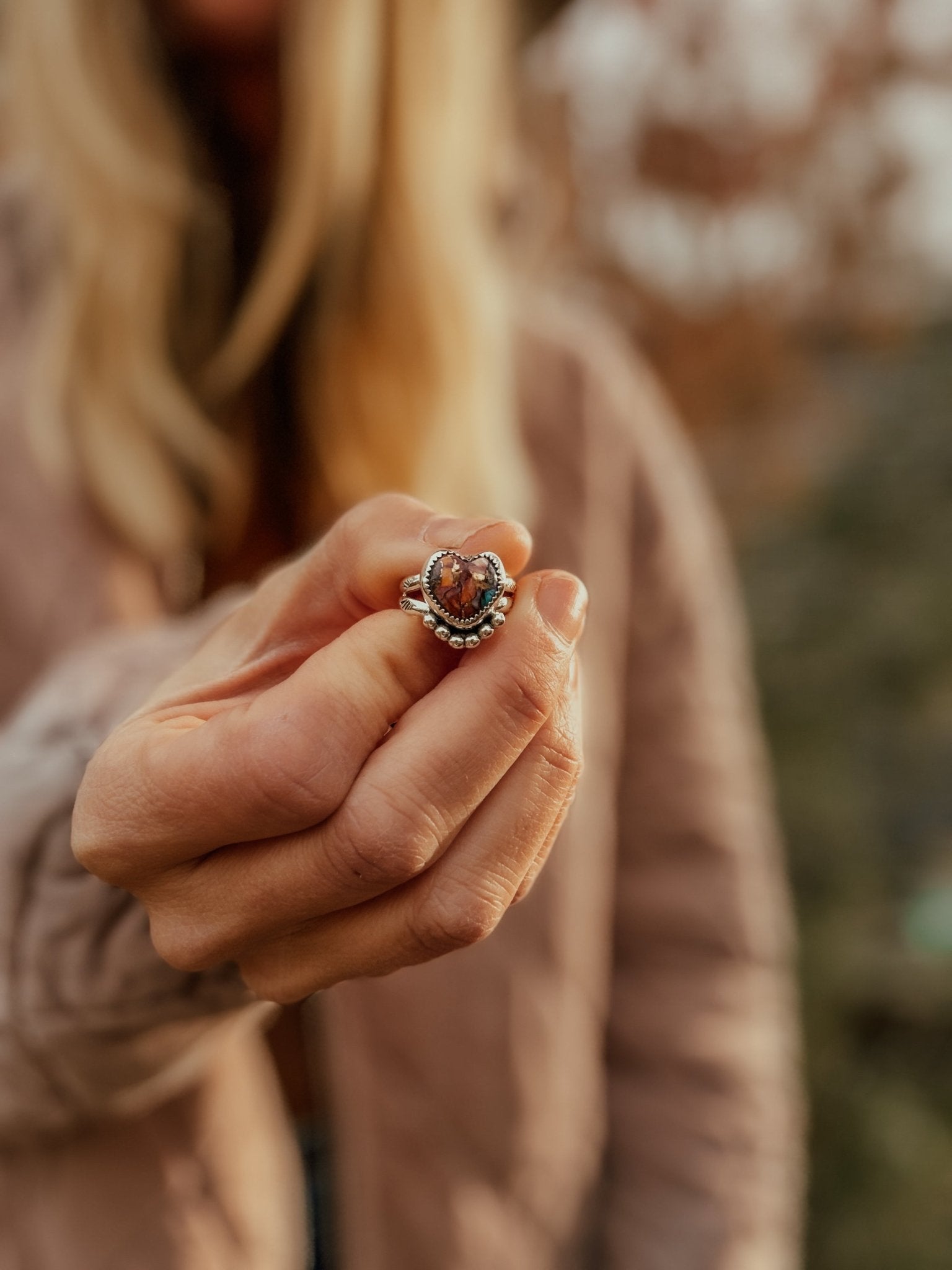 Heart Ring in Pink Dahlia (Size 6) - Golden Road Crafted