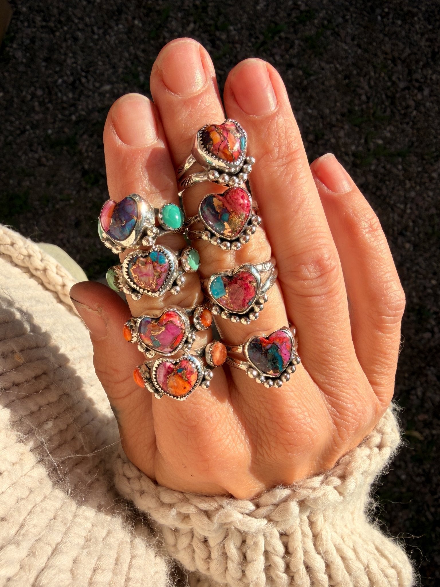 Heart Ring in Pink Dahlia (Size 6) - Golden Road Crafted