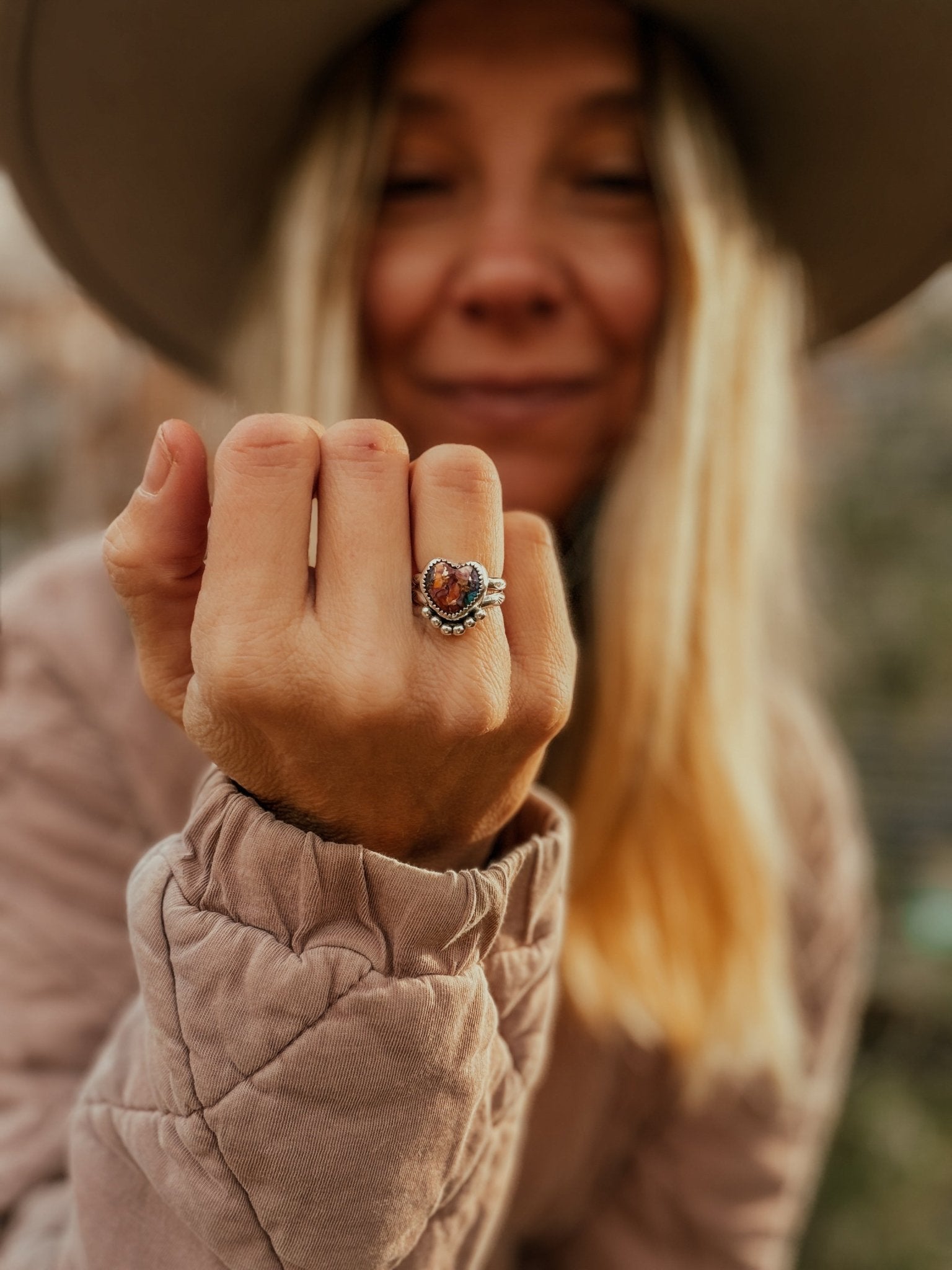 Heart Ring in Pink Dahlia (Size 6) - Golden Road Crafted