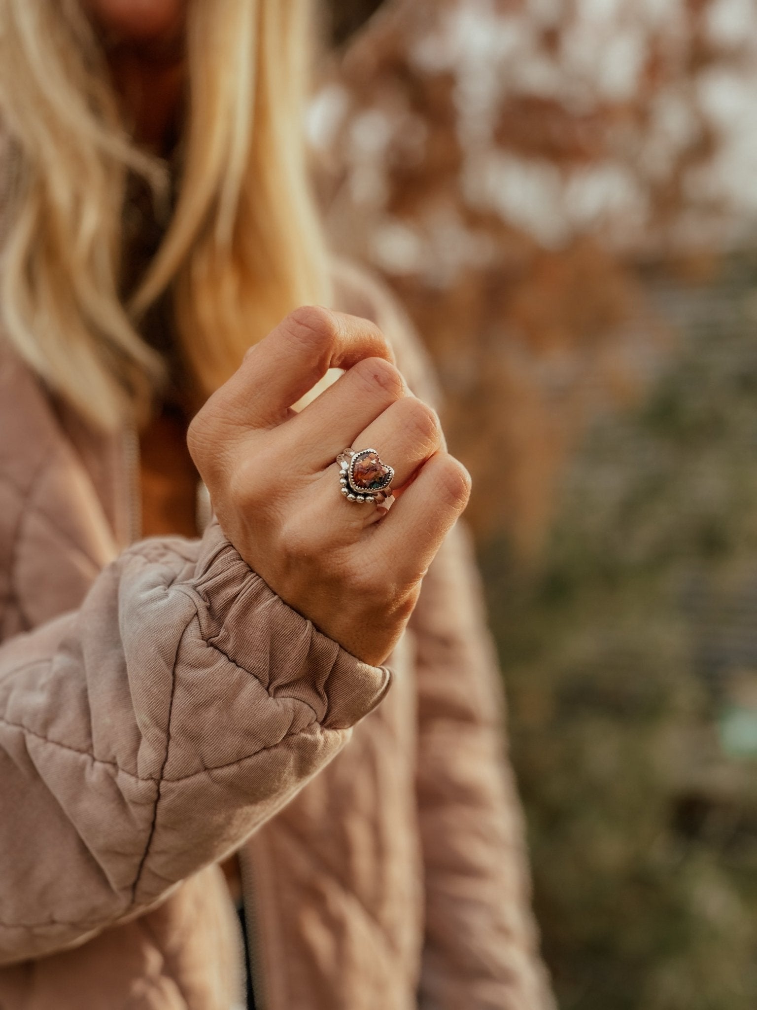 Heart Ring in Pink Dahlia (Size 6) - Golden Road Crafted