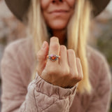 Heart Ring in Pink Dahlia & Spiny Oyster (Size 7.5) - Golden Road Crafted