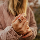 Heart Ring in Pink Dahlia & Spiny Oyster (Size 7.5) - Golden Road Crafted