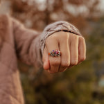 Heart Ring in Pink Dahlia & Spiny Oyster (Size 9) - Golden Road Crafted