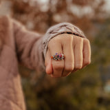 Heart Ring in Pink Dahlia & Spiny Oyster (Size 9) - Golden Road Crafted