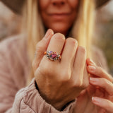 Heart Ring in Pink Dahlia & Spiny Oyster (Size 9) - Golden Road Crafted
