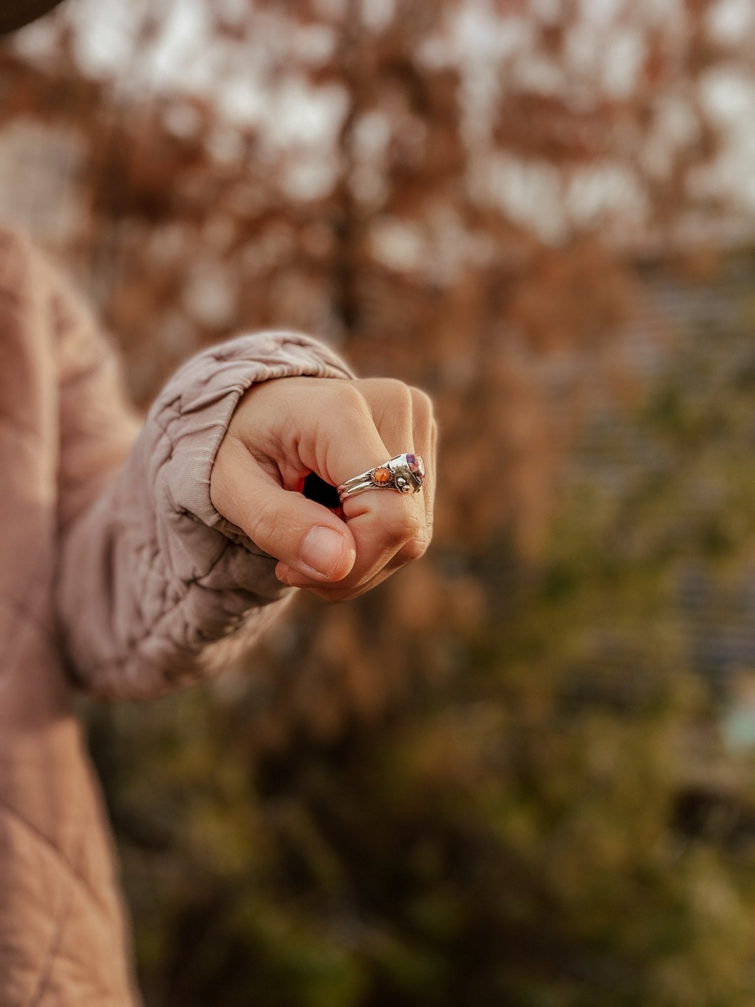 Heart Ring in Pink Dahlia & Spiny Oyster (Size 9) - Golden Road Crafted