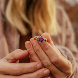Heart Ring in Pink Dahlia & Spiny Oyster (Size 9) - Golden Road Crafted