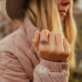 Heart Ring in Pink Dahlia & Spiny Oyster (Size 9) - Golden Road Crafted