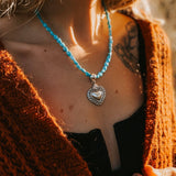 Heart Throb Pendant with Turquoise Bead Chain - Golden Road Crafted