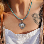 Heart Throb Pendant with Turquoise Bead Chain - Golden Road Crafted