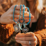 Heart Throb Pendant with Turquoise Bead Chain - Golden Road Crafted