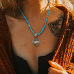 Heart Throb Pendant with Turquoise Bead Chain - Golden Road Crafted