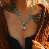 Heart Throb Pendant with Turquoise Bead Chain - Golden Road Crafted