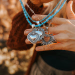 Heart Throb Pendant with Turquoise Bead Chain - Golden Road Crafted