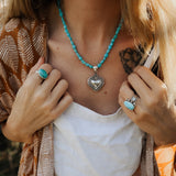 Heart Throb Pendant with Turquoise Bead Chain - Golden Road Crafted
